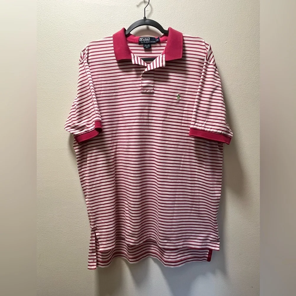 Polo by Ralph Lauren Sporty Classic Casual Polo Shirt, Sz XL, White/Pink Stripes